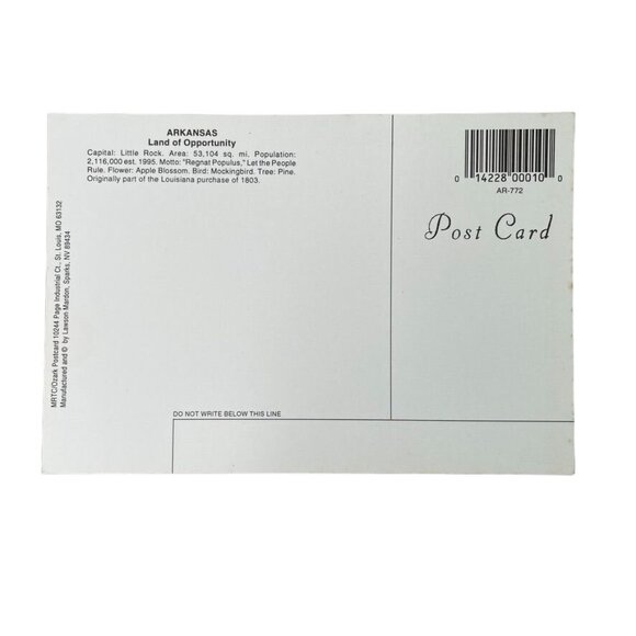 Postcard Greetings From Arkansas State Map Red Ground Hog u Population Informati - Picture 2 of 2